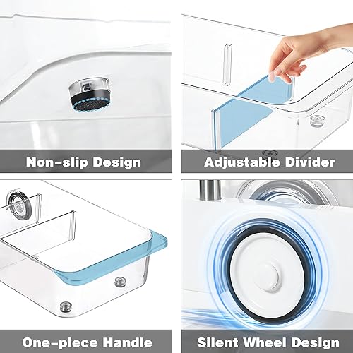 Miniatura 3 de MANO Paquete de 2 bandejas divididas para refrigerador, organizador de refrigerador con ruedas para despensa de verduras, caja de aperitivos debajo