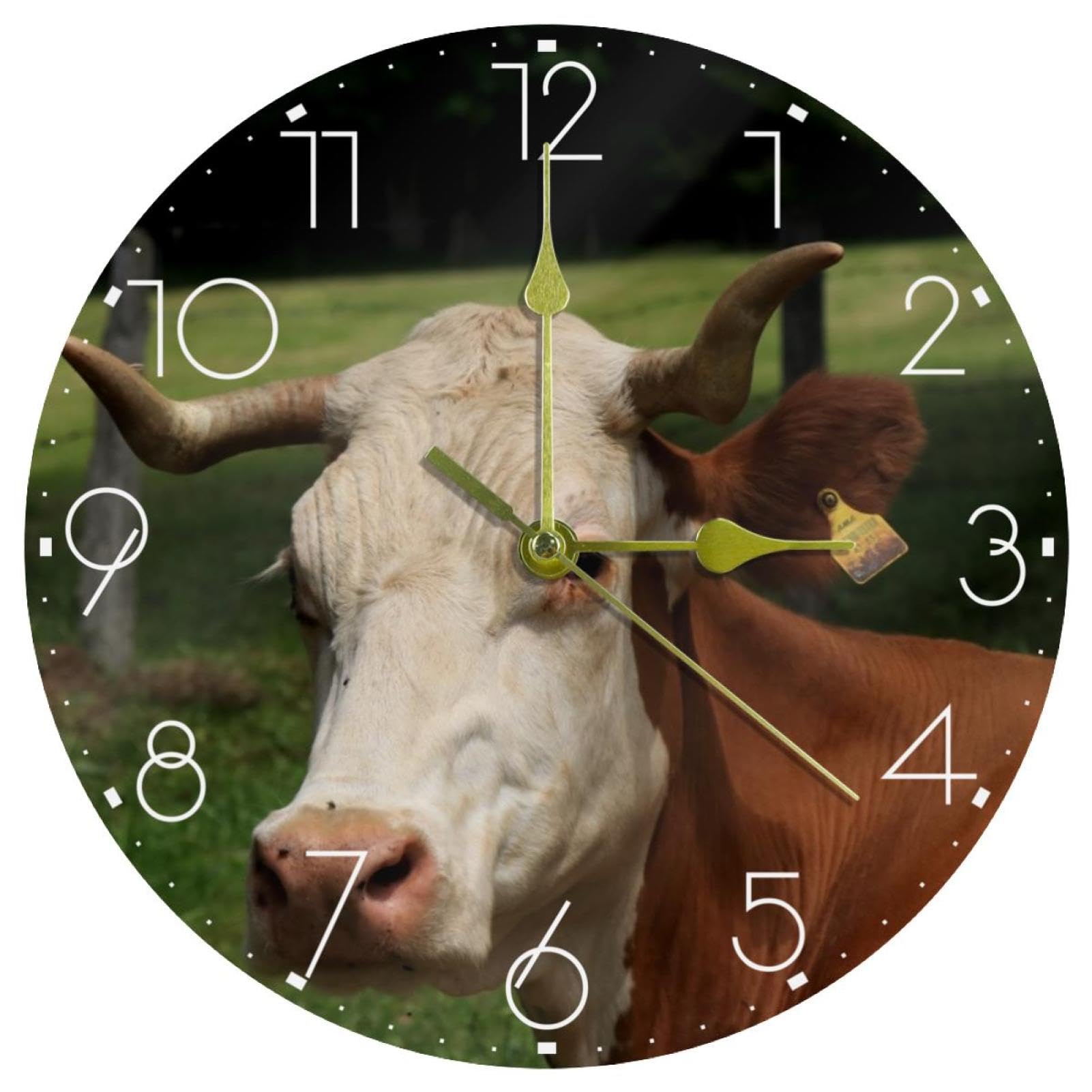Horloge murale ronde vache 25,4 cm à pile pour décorer la cuisine