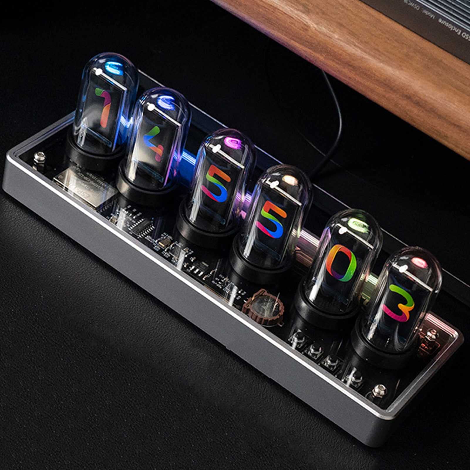 RGB Backlit Desktop Decoration Electronic Clock, IPS Nixie Clock,Color Screen Clock Nixie Tube Alarm