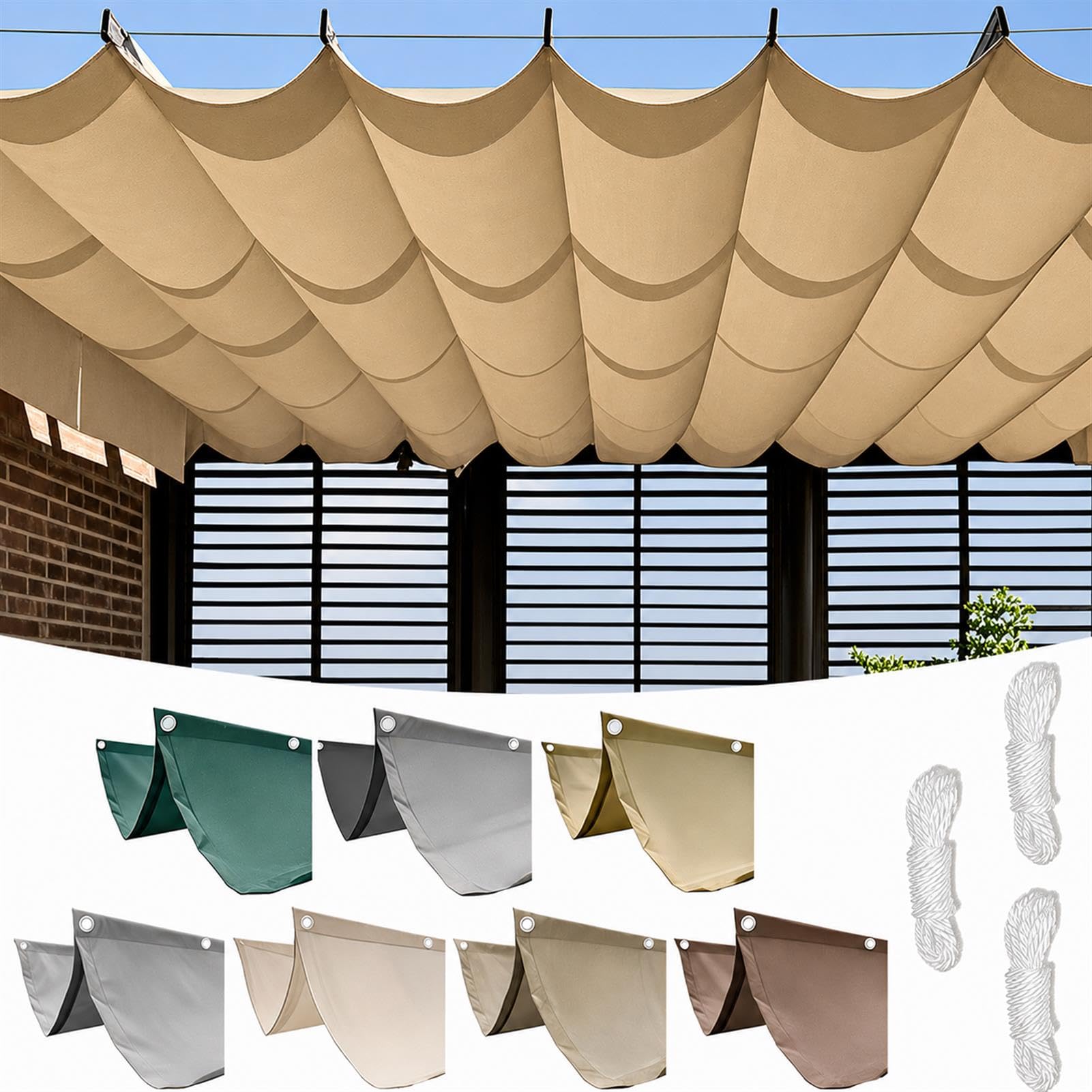 Mixtric Retractable Wave Shade Sail for Pergola Waterproof Sun Shade Canopy