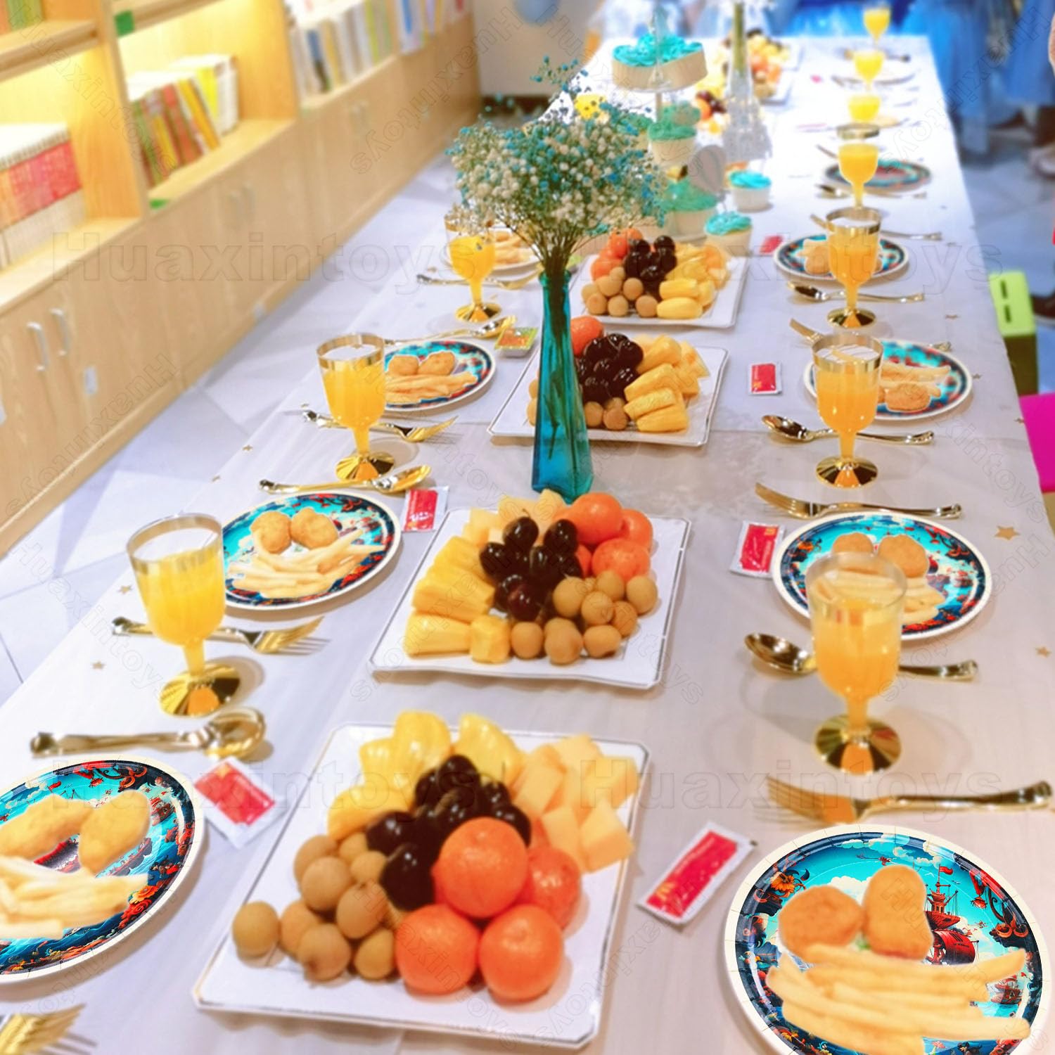 Compleanno Pirata Stoviglie,61 Pezzi Stoviglie Pirata per Feste,Feste Decorazione per Tema Pirata,Kit Compleanno Pirata conTazza,PiattoTovaglioli,Tovaglia per 20 Ospiti