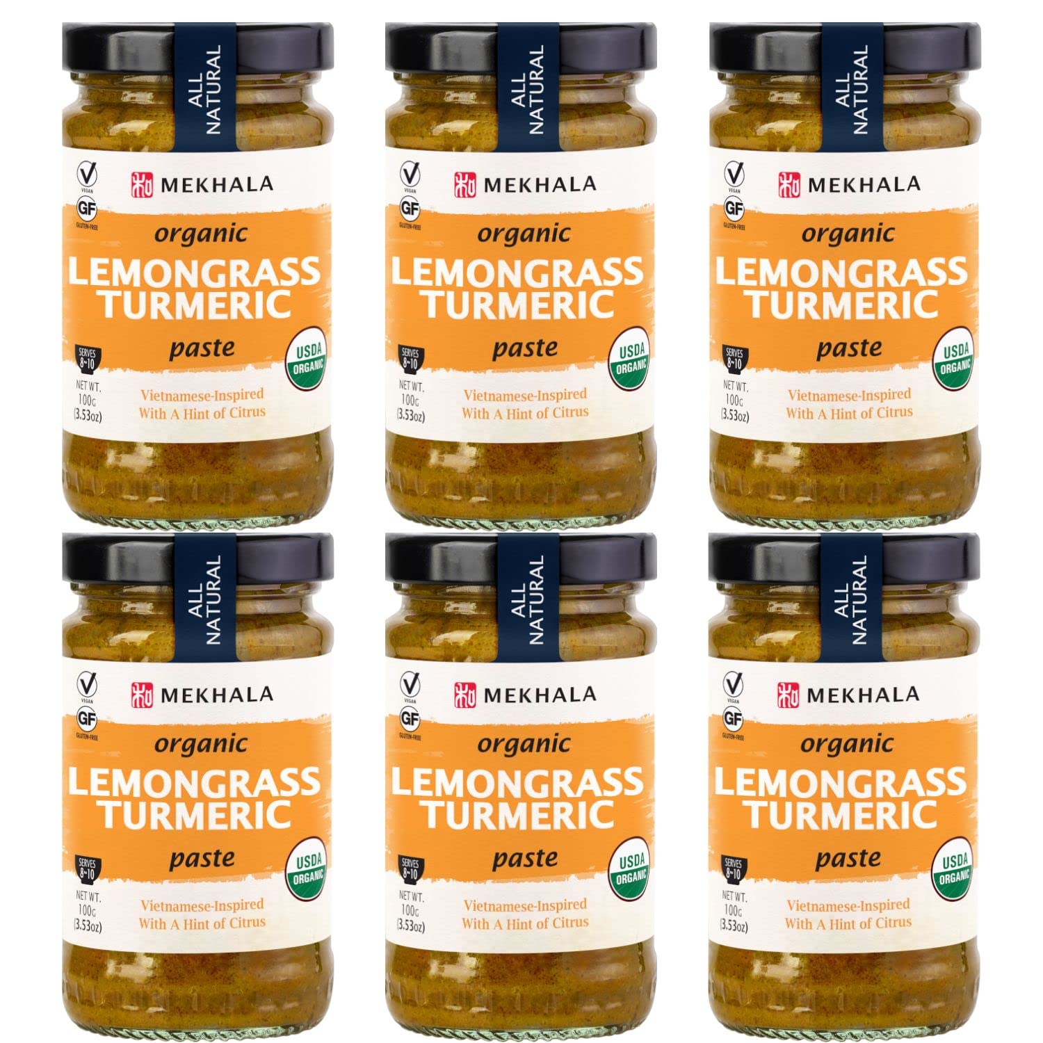 Mekhala Organic Lemongrass Turmeric Asian Cooking Paste. VEGAN. GLUTEN-FREE. NO ADDED SUGAR. Versatile. No Heat (6x3.53oz)