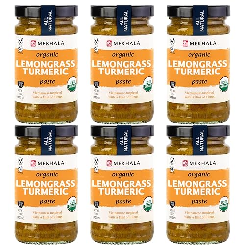 Mekhala Pasta de Cocina Asiática Orgánica de Hierba Limón y Cúrcuma. VEGANA. SIN GLUTEN. SIN AZÚCAR AÑADIDA. Versátil. Sin Picante (6x3.53oz)