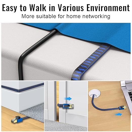 Cable Ethernet Cat8 30FT Plano Trenzado SSTP RJ45 LEKVKM miniatura 3