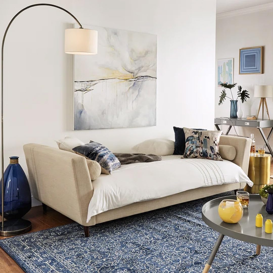 A TO Z FURNITURE Upholstered Daybed – Beige Fabric Sofa Bed with Wooden Frame, Multi-Functional & Space-Saving