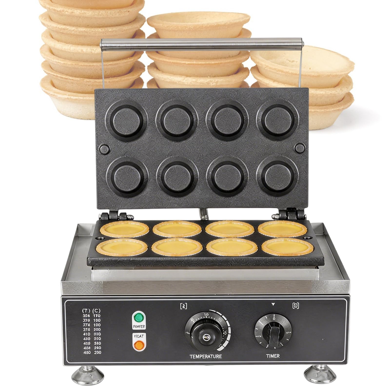 Wangyingxu Commercial Egg Tart Crust Machine, Nonstick Tart Shell Baker, 1550W Egg Tart Shell Forming Baking Machine, 8 Holes Double-Sided Heating 50-300℃, for Home Kitchens, Bakery Stores