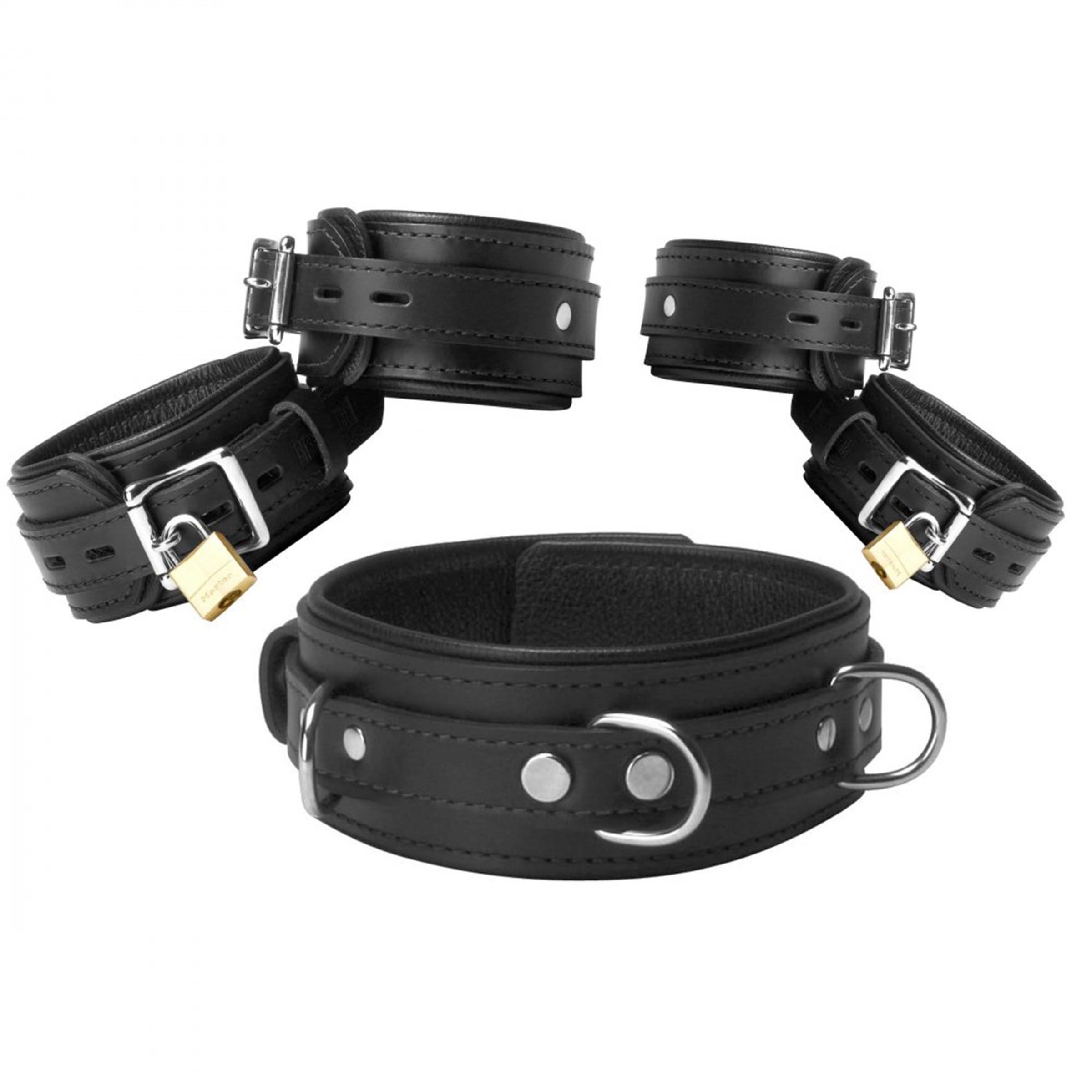 Schwarz Premium Leder Bondage Essentials Kit