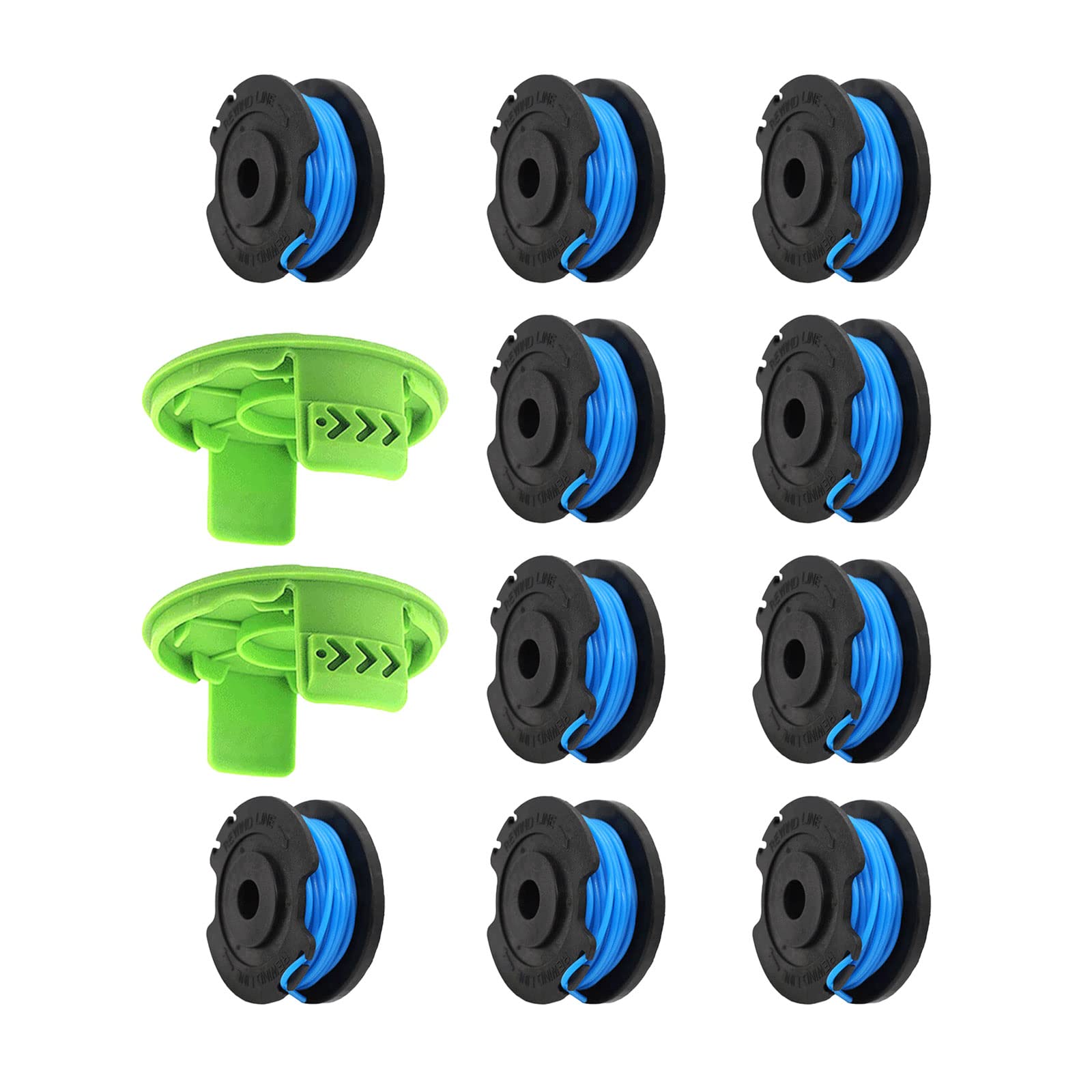 For Greenworks G24LT Trimmer Spool Lines, 1.65mm dia 4.9m long Line String Trimmer Spool, Grass Trimmer Line for Greenworks 24V Lawn Trimmers G24LT, G24LTK2, G24LT30M, G24LT30MK2 (10 Spool+2 Cover)