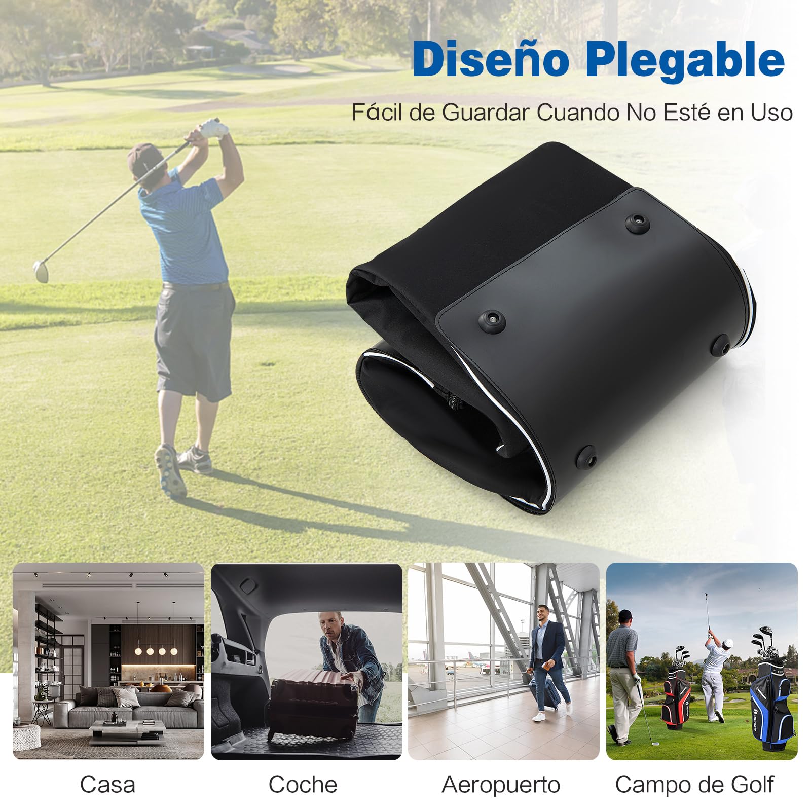 COSTWAY Bolsa de Viaje de Golf con Ruedas, Tejido Oxford Resistente con Tarjetero, Cremallera de 2 Vías y Cerradura, Funda de Viaje Plegable y Portátil para Palos de Golf con Asas