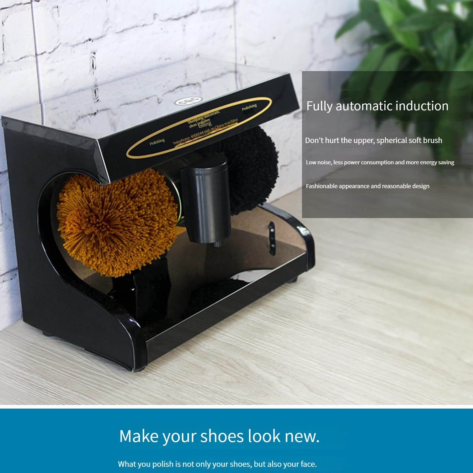 Máquina Pulidora De Zapatos De Titanio Eléctrica Pública, Pulidora De Zapatos por Inducción Completamente Automática | Kit De Limpieza De Calzado Comercial De Acero Inoxidable