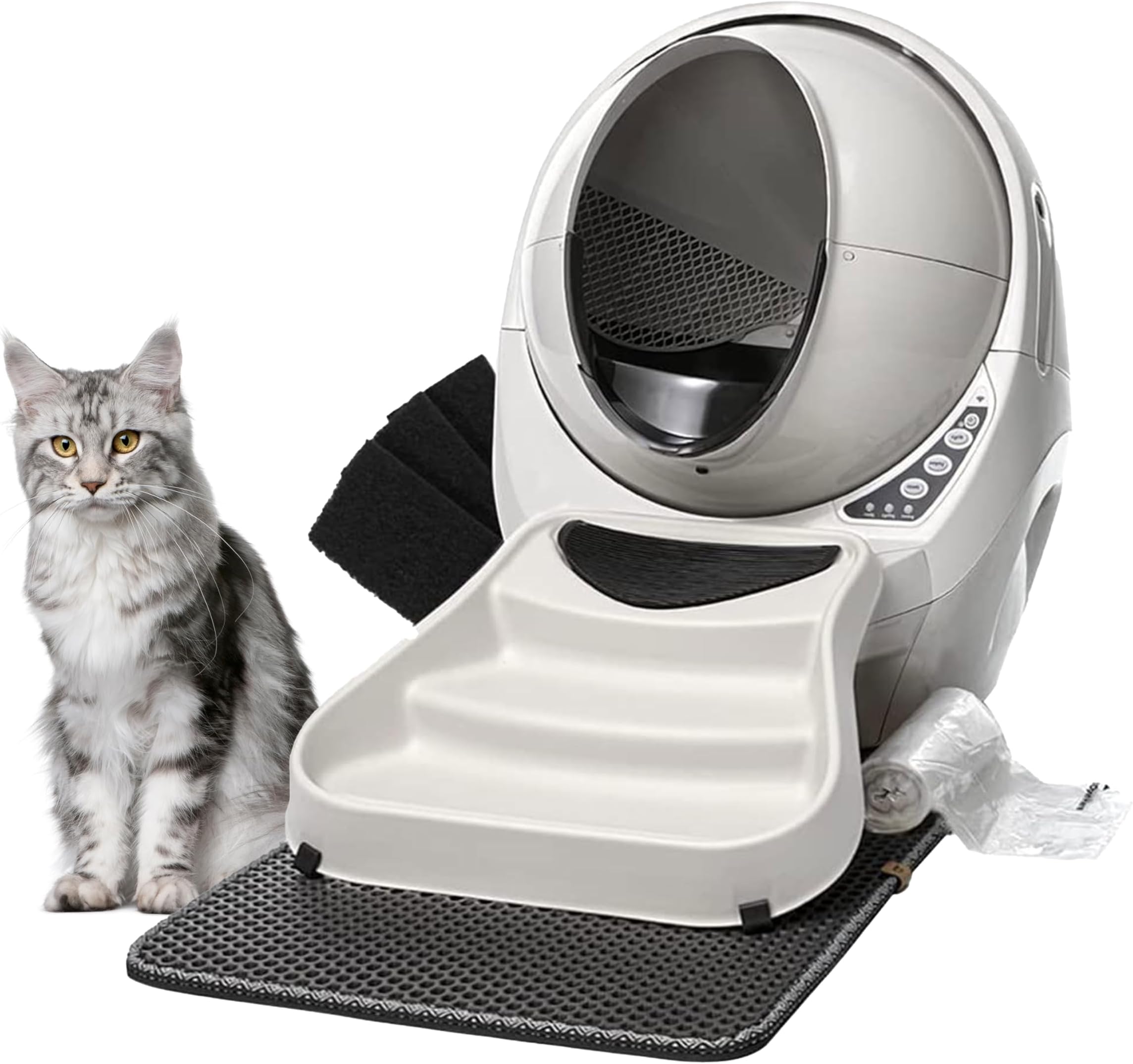 Litter-Robot 3 Connect Core Bundle by Whisker, Beige - Includes Automatic, Self-Cleaning Litter Box, LitterTrap Mat, Fence, Ramp, 25 Liners, 3 Carbon Filters & WhiskerCare 1-Year Warranty