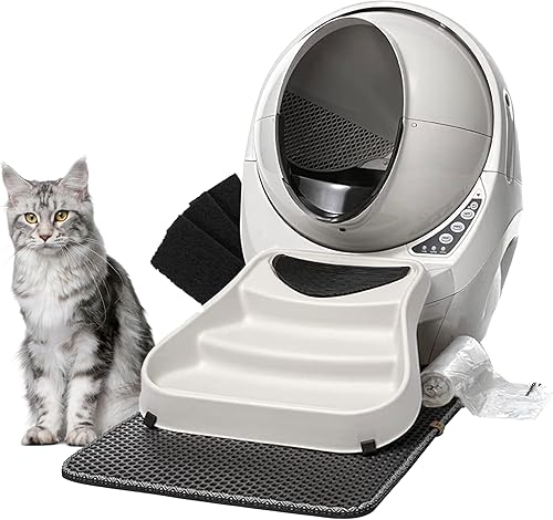 Whisker - Paquete de 3 núcleos de robot de arena para gatos incluye robot de arena alfombra valla y rampa Beige, gris