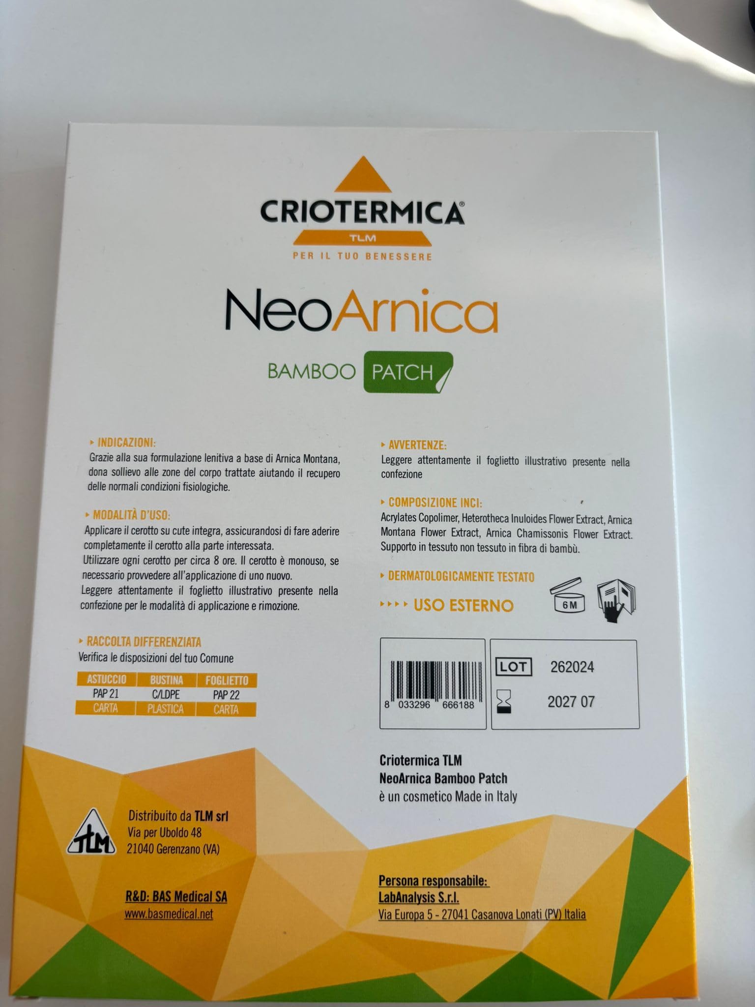 NeoArnica Bamboo Patch - Cerotto all'Arnica Montana in fibra di bambù per il sollievo e il benessere delle zone trattate