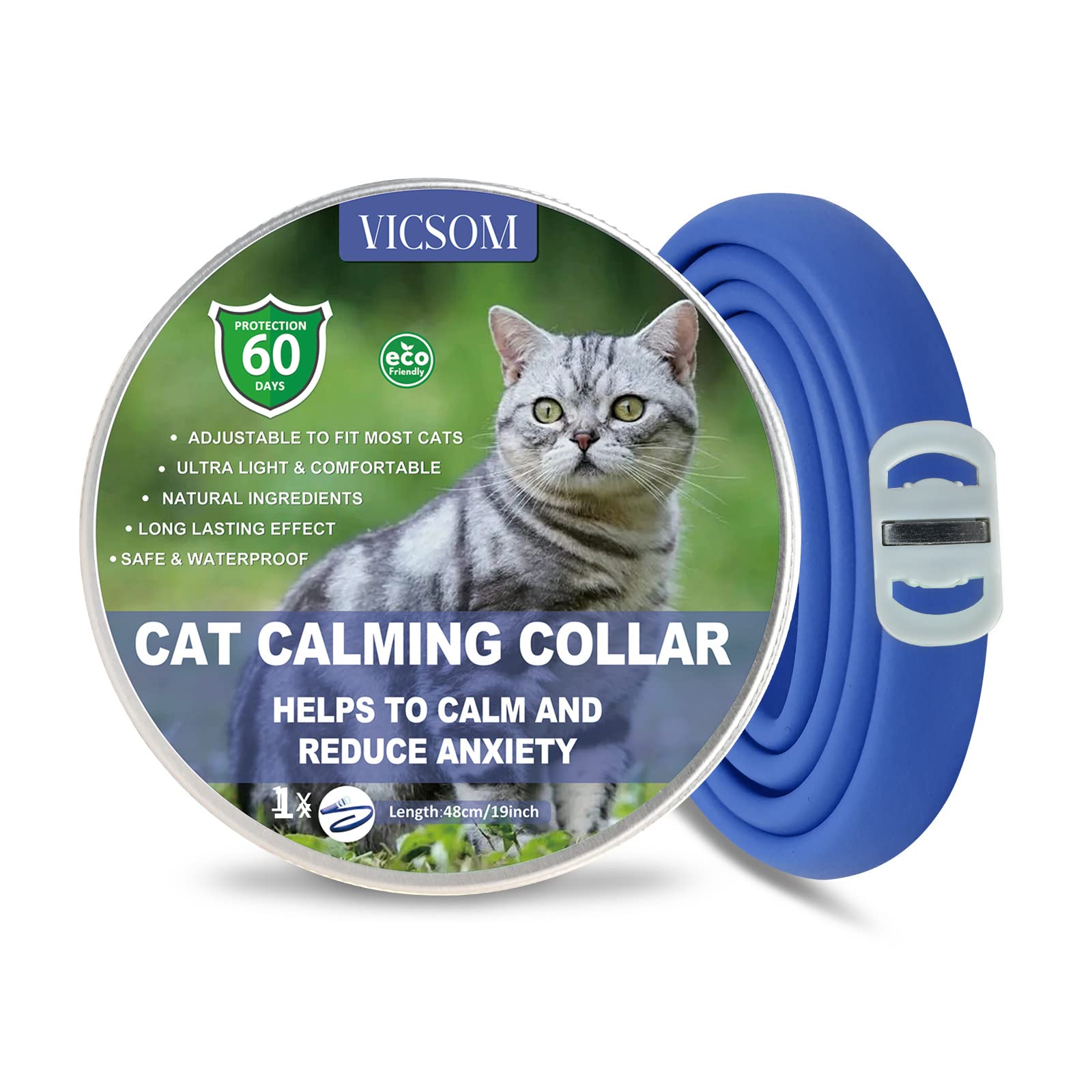 Collares Calmantes para Gatos, Collar Calmante para Gatos, Feromonas para Gatos Seguro Natural, Regulable Impermeable Feromona Calmante para Gatos Pequeños, Medianos y Grandes 18.8In Azul Oscuro