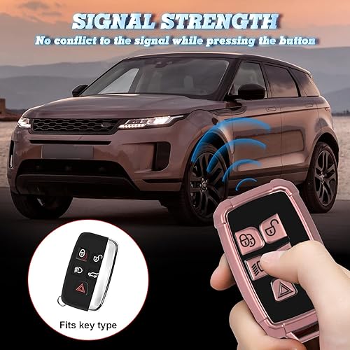 Miniatura 4 de Xotic Tech - Funda de poliuretano termoplástico rosa con 5 botones impresos, con llavero, compatible con Range Rover Sport Evoque Velar Discovery4