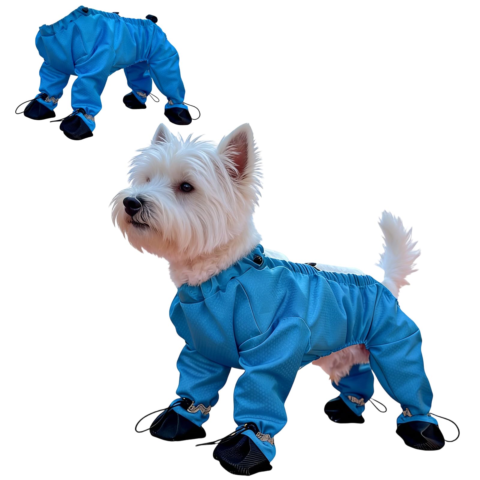 HACRAHO Pet Footed Dustproof Pants with Reflective Strips,Polyester Dog Outdoor Trousers Washable Four-Legged Anti-Dirty Overalls for Walking & Travel(M Blue)