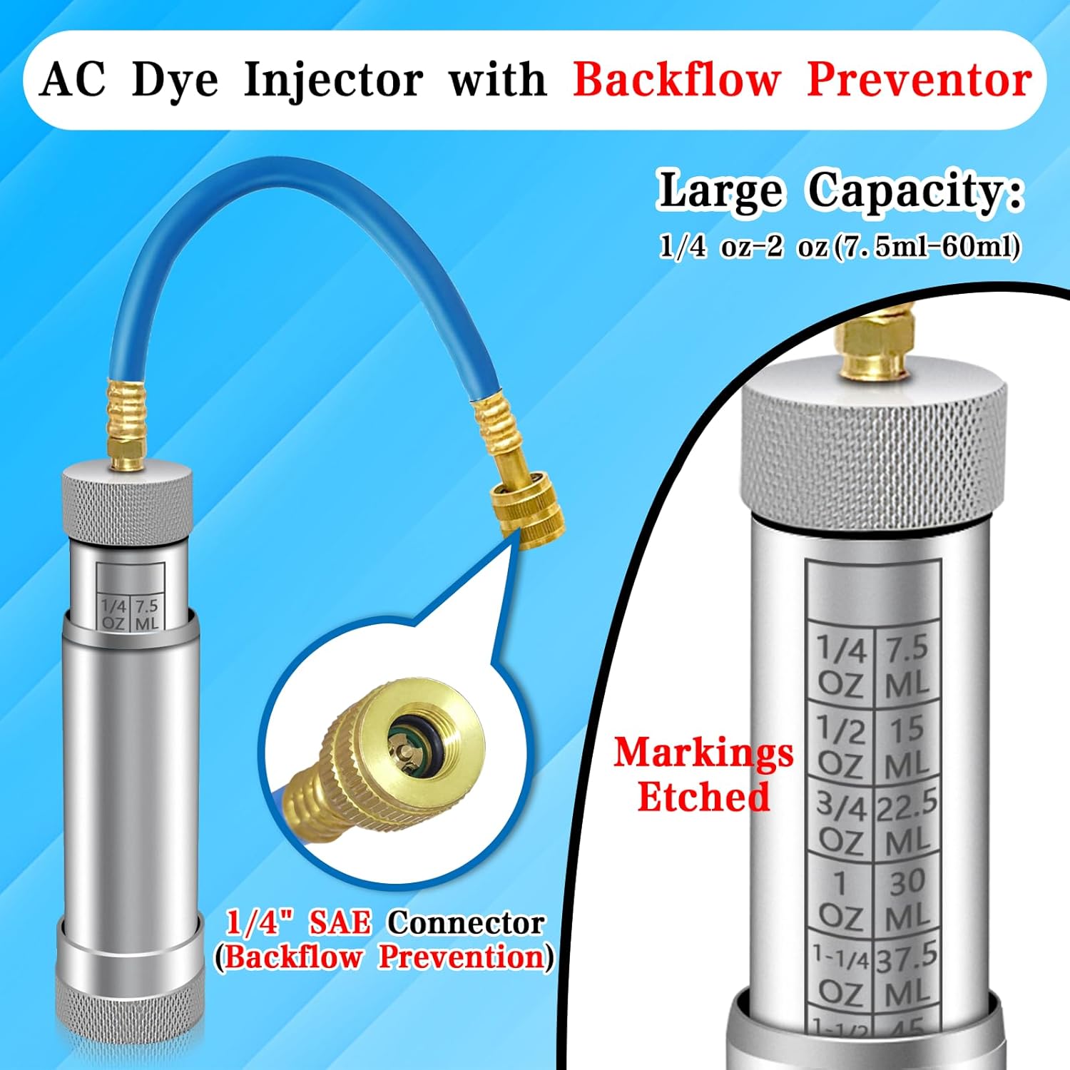 Boltigen AC Oil Injector Kit for R1234YF, R134A, R410A-HVAC Dye Oil Injector with 1/4" SAE Connector, AC Dye Injector Tool Set, for R134A R1234YF R410A Refrigerant System