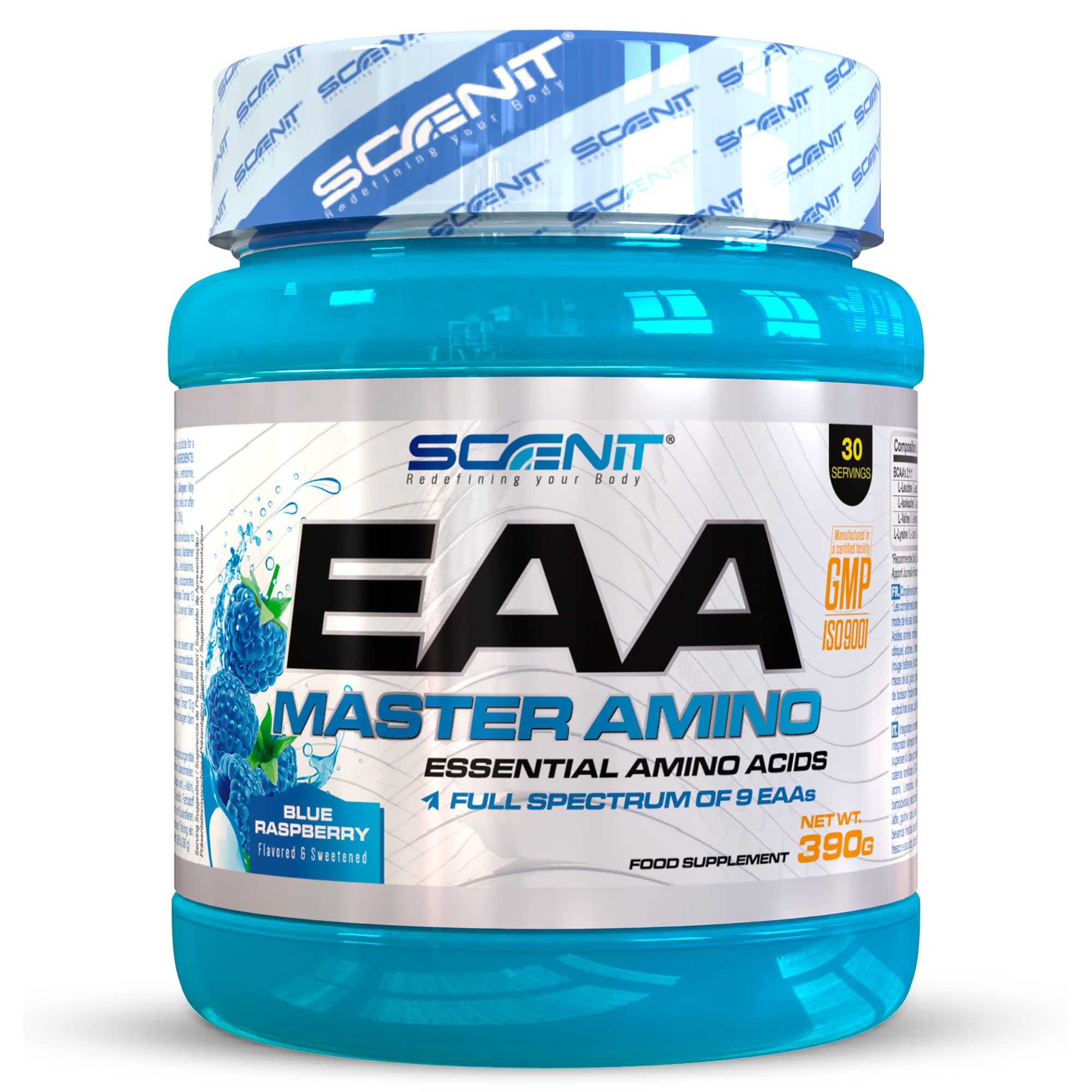EAA Poudre - EAA - EAA Master Amino - 9 EAA, Amino Acids - Essential Amino Acids - acide aminé essentiel - acides aminés essentiels - acides aminés - 390 g (Blue Raspberry)