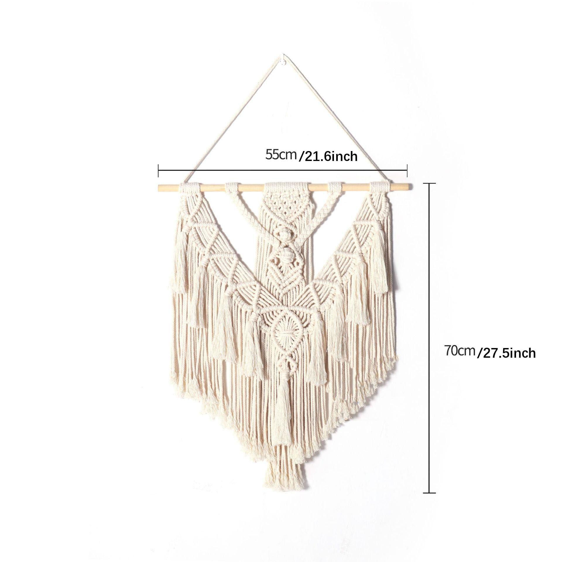 Arazzo Macramè Fatto A Mano Ulalaza - Decorazione Parete Boho, Tappeto Wall Hanging Con Tassello In Legno, 25x95 Cm