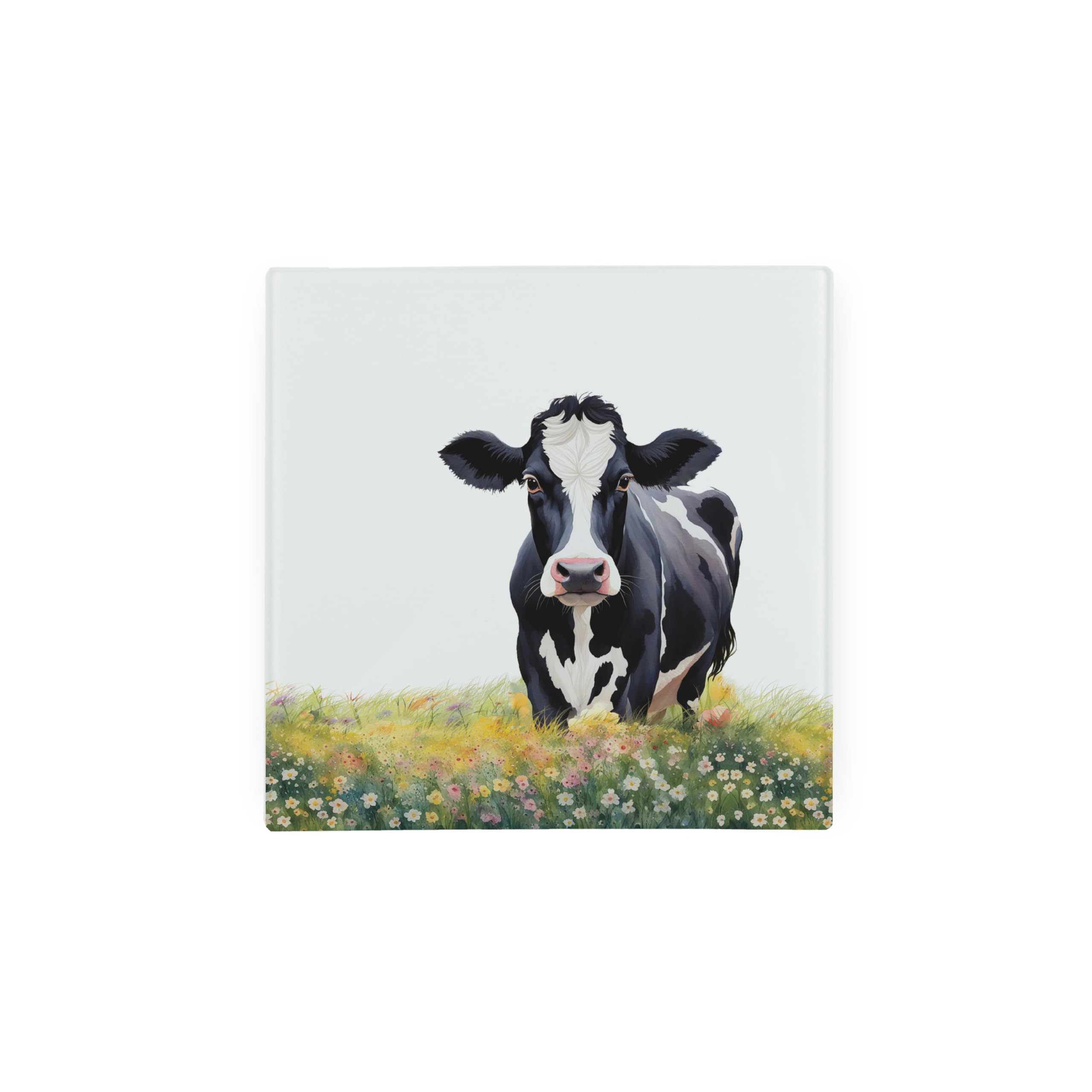 Friesian Cow Glass Hot Pot Stand Trivet - Farm Countryside Cottage Gifts - Kitchen Chopping/Cutting Board Worktop Protector with Non-Slip Feet 20cm x 20cm (8" x 8")