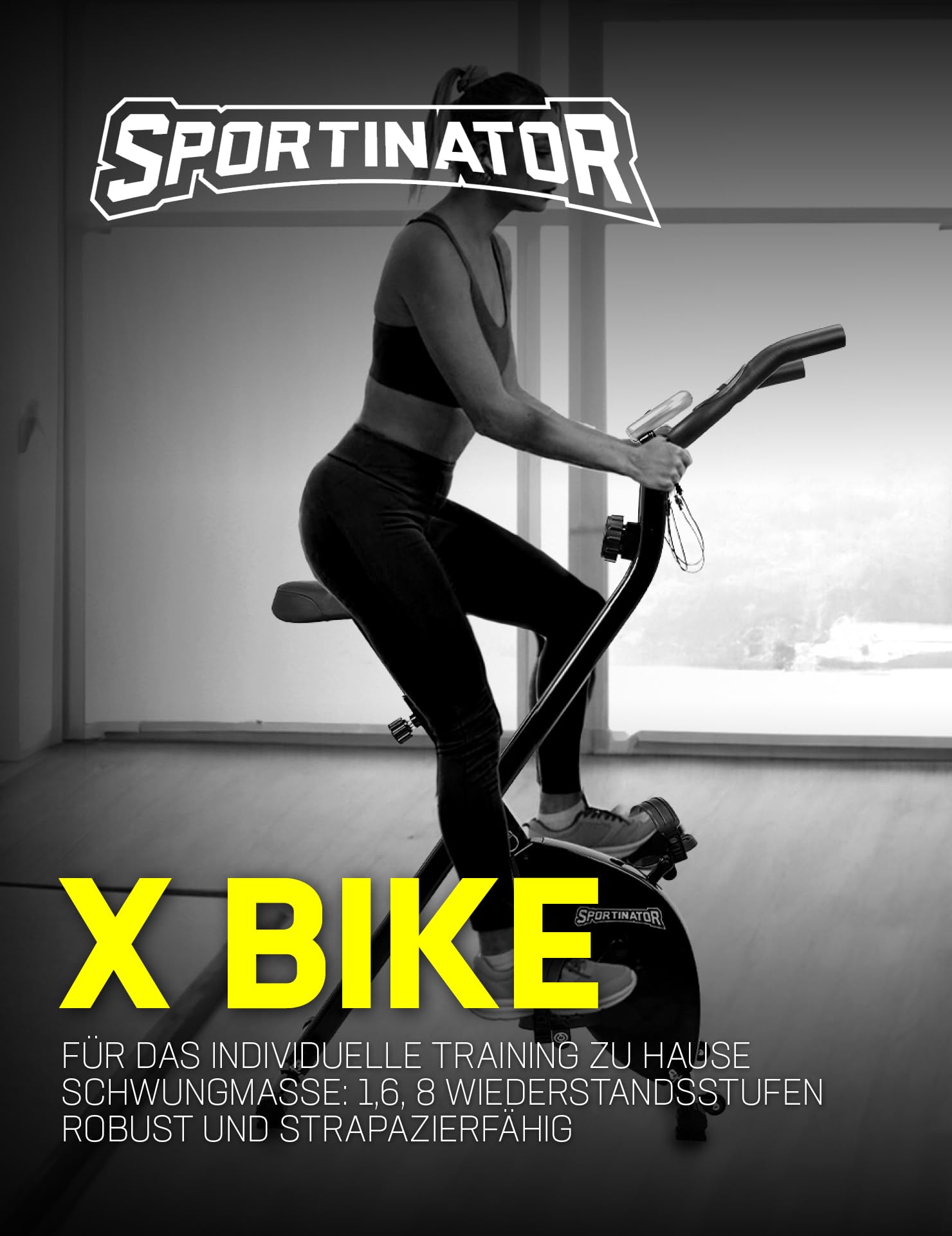SPORTINATOR® X-Bike faltbarer Heimtrainer mit Computerfunktionen: Geschwindigkeit-, Zeit-, Distanz-, Kalorien- und Pulsmessung, breiter, gepolsterter Sattel