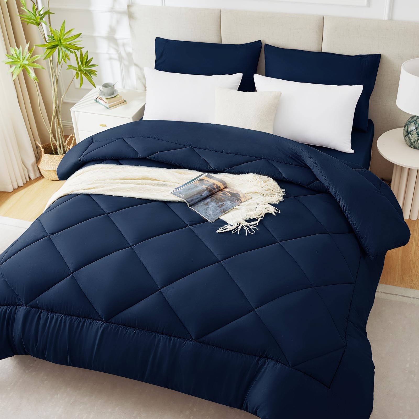 WAVVE Piumone Letto Matrimoniale 450 gr/mq Invernale 220x240 cm - Piumino Caldissimo 240x220, Trapunta 220 x 240 cm in Microfibra Sintetica, Blu Marino