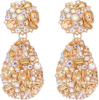 Rhinestone Teardrop Dangle Earrings Statement Drop Earrings Pink Crystal Earrings Cubic Zirconia Chandelier Earrings Hypoallergenic Studs Earrings Wedding Bridal Jewelry for Women