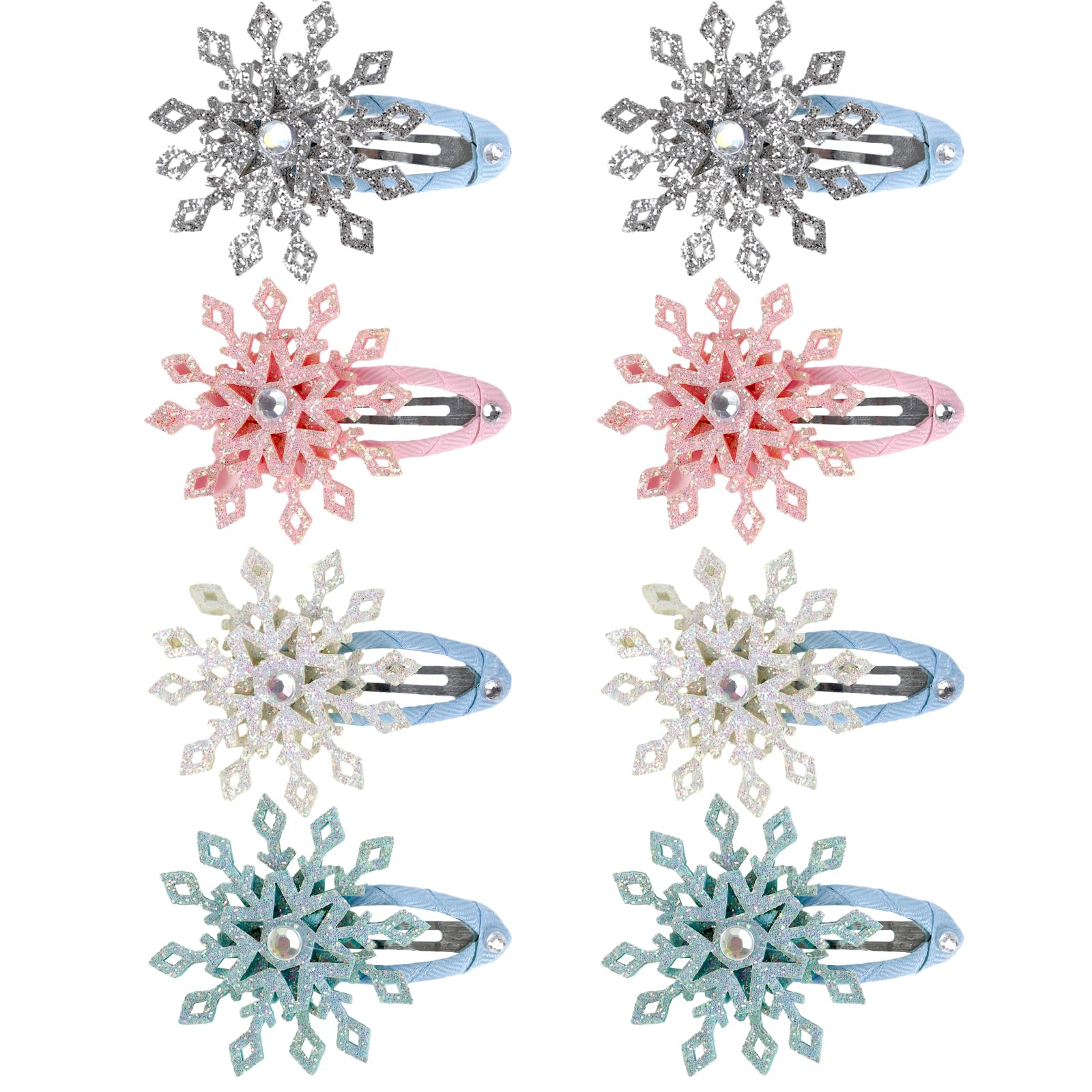 Pinzas para el pelo para niños 8pcs Clip Princesa Copo de Nieve Pinza para el pelo Christmas Fairy Tale Fiesta de Año Nuevo Para niñas Azul+Plata+Rosa+Amarillo