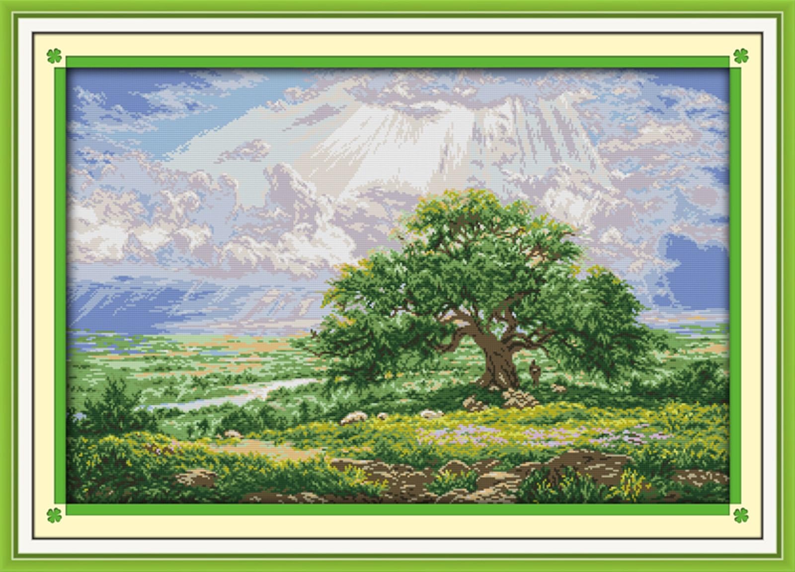 Rosyfoxes Cross Stitch Kits Stamped Full Range of Embroidery Starter Kits for Adult Beginners DIY - Printed kit The Wishing Tree(Printed) 14CT 2 Strands 28x19.7inches