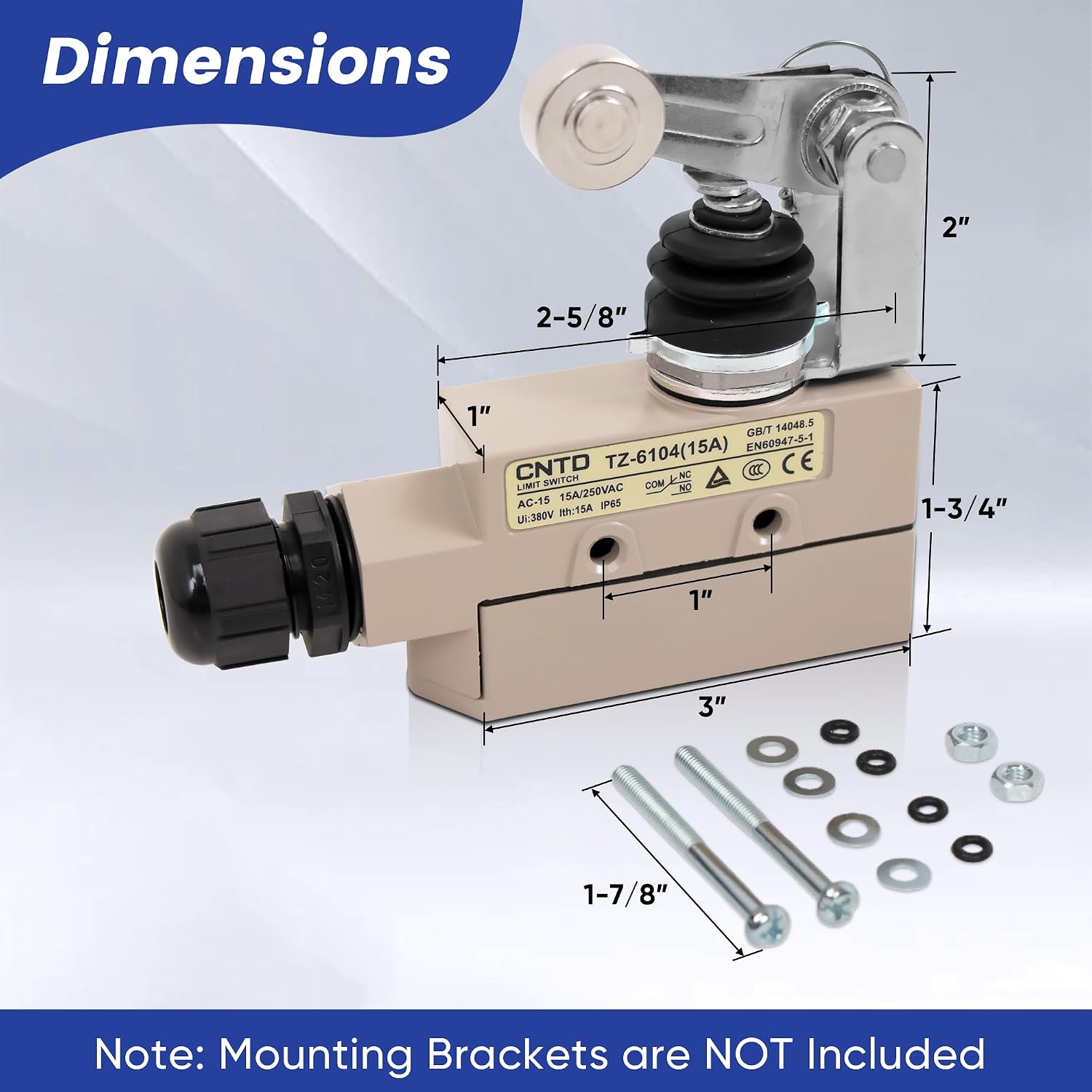 CNTD TZ-6104-15A Heavy Duty Micro Switch – Roller Plunger Type Limit Switch for Hoists, Elevators, Roll-Up Doors, and Heavy Equipment Safety Protection