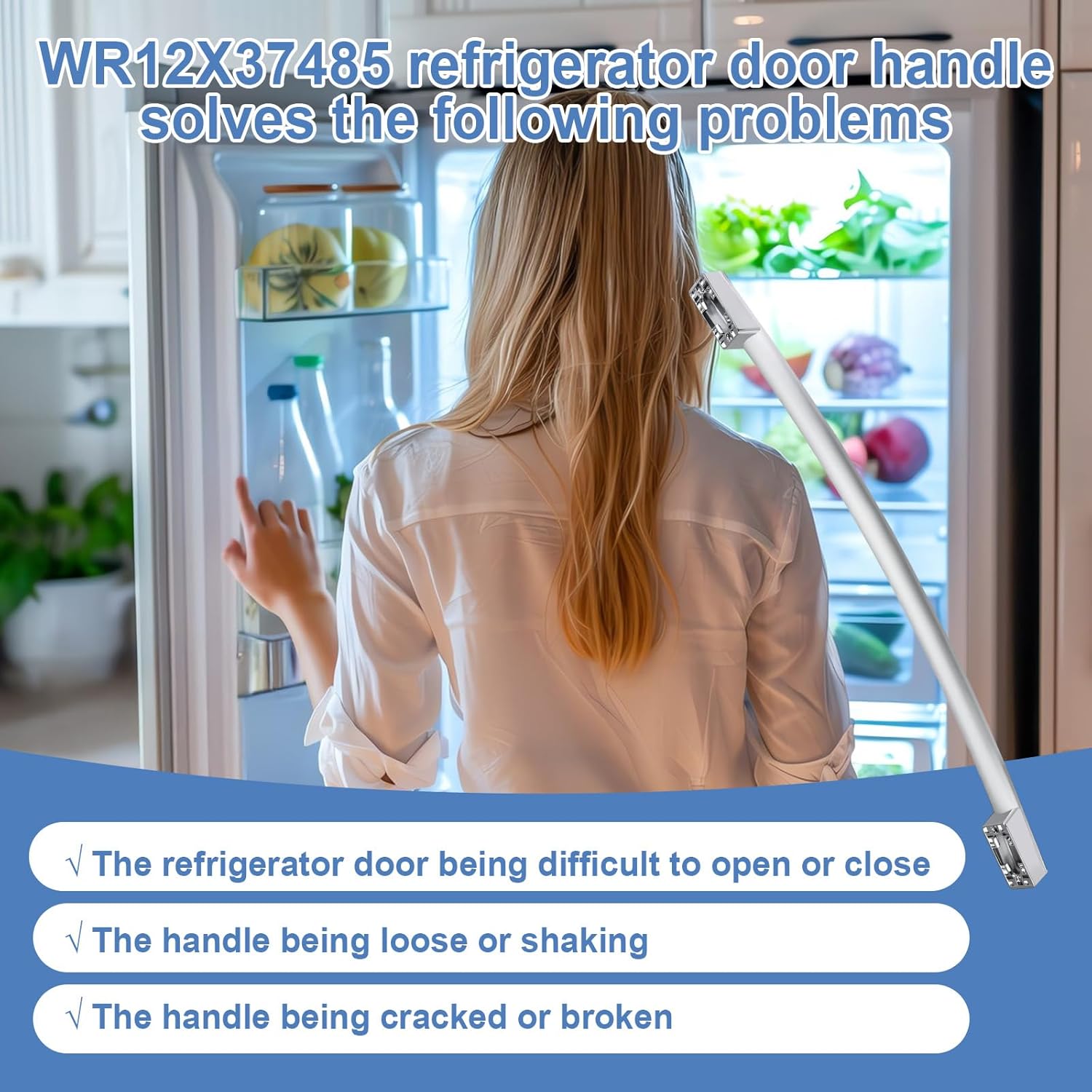 WR12X37485 Refrigerator Door Handle Compatible with GE Refrigerator,Stainless Freezer Door Handle Replace for PD00074459 4975820 AP7018698 PS16554855 EAP16554855
