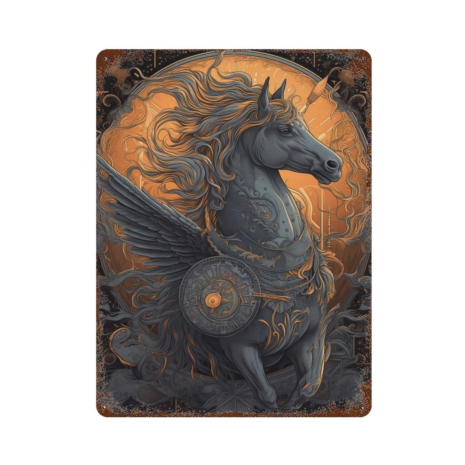 Pegasus Mythical World Decorative Tin Sign 15.7"x11.8", for Bistro, Counter And Cafe Decor, Retro Wall Decor