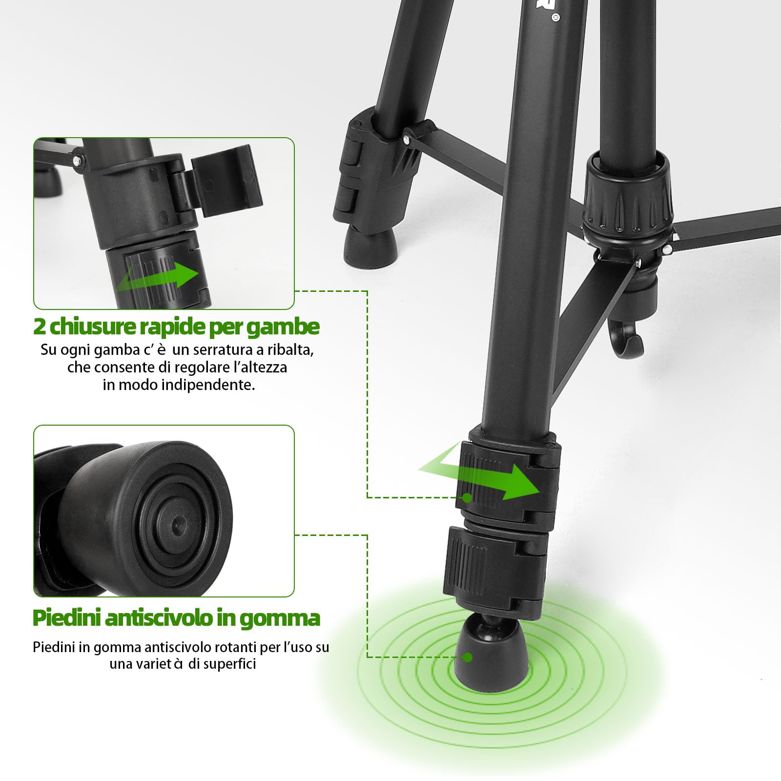 Treppiede in alluminio per livella laser Huepar da 1.72m, livella a bolla integrata, attacco vite da 1/4 di pollice e dado adattatore UNF da 5/8 di pollice, incluso custodia da trasporto