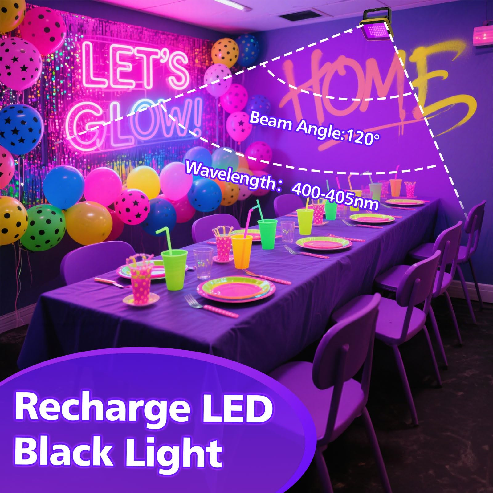 T-SUN Wiederaufladbare LED-Schwarzlichter, batteriebetriebenes Schwarzlicht, 2 Stück LED-Schwarzlicht für Catfishing, Party, Bühnenbeleuchtung, Körper, Farbe, Innendekoration