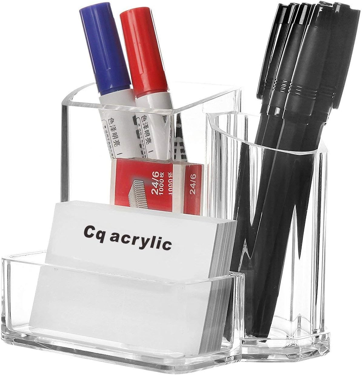 Cq acrylic Pen and Pencil Holders Cups Business Card Holder Box Office Supplies Desktop Organizer Storage,5.4x3.8x4.4 inch Pack of 1 : Office Products