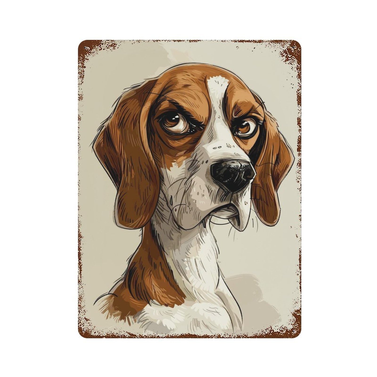 Beagle Caricature Vintage Wall Sign 15.7"x11.8", Rust Effect Metal Decor for Basement, Hobby Room And Garage Decor
