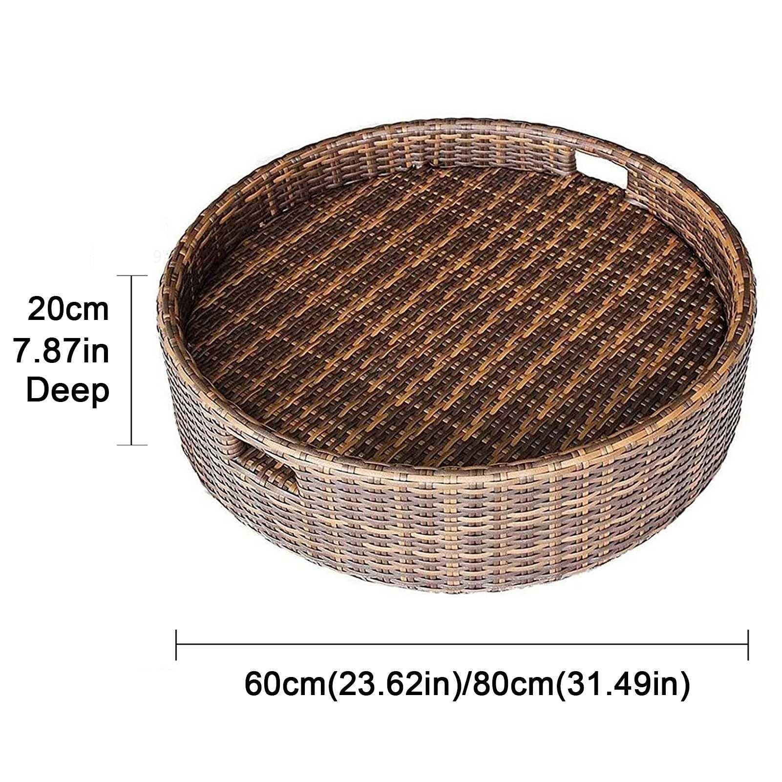 SDdPulse Vassoio da portata in rattan intrecciato, vassoio da portata galleggiante con manici, vassoio da portata galleggiante per bar, piscina, per servire bevande, brunch, cibo, giallo, 60 cm