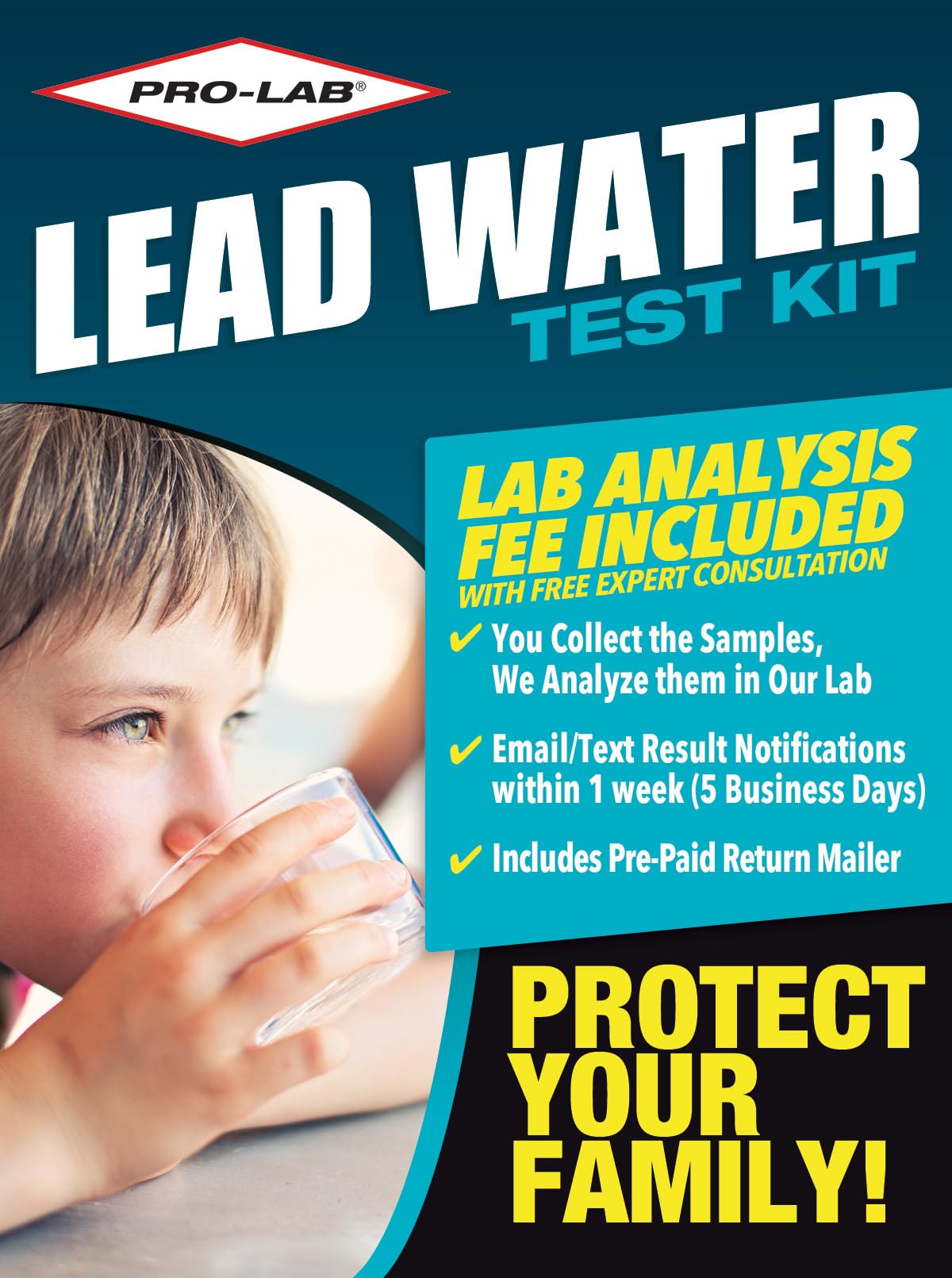 ProLab Lead in Water Test Kit - Lab Fee Included! Emailed Results Within 1 Week Includes Return Mailer, 1.8 Ounce