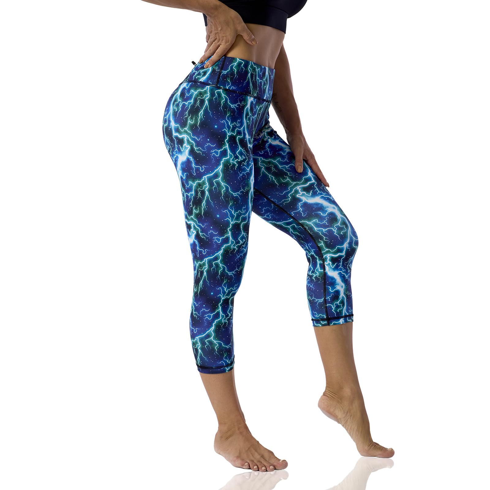 UIUO-UIPEU Leggings capri estampados con bolsillos para mujer, control de abdomen, entrenamiento, yoga, capris