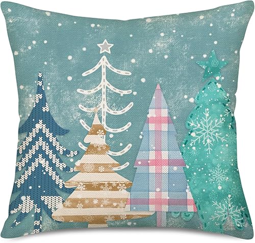 Fundas de almohada de Navidad Aqua de 24 x 24 mas, diseño de pino, decoración del hogar, protector decorativo para sala de estar, funda de cojín de
