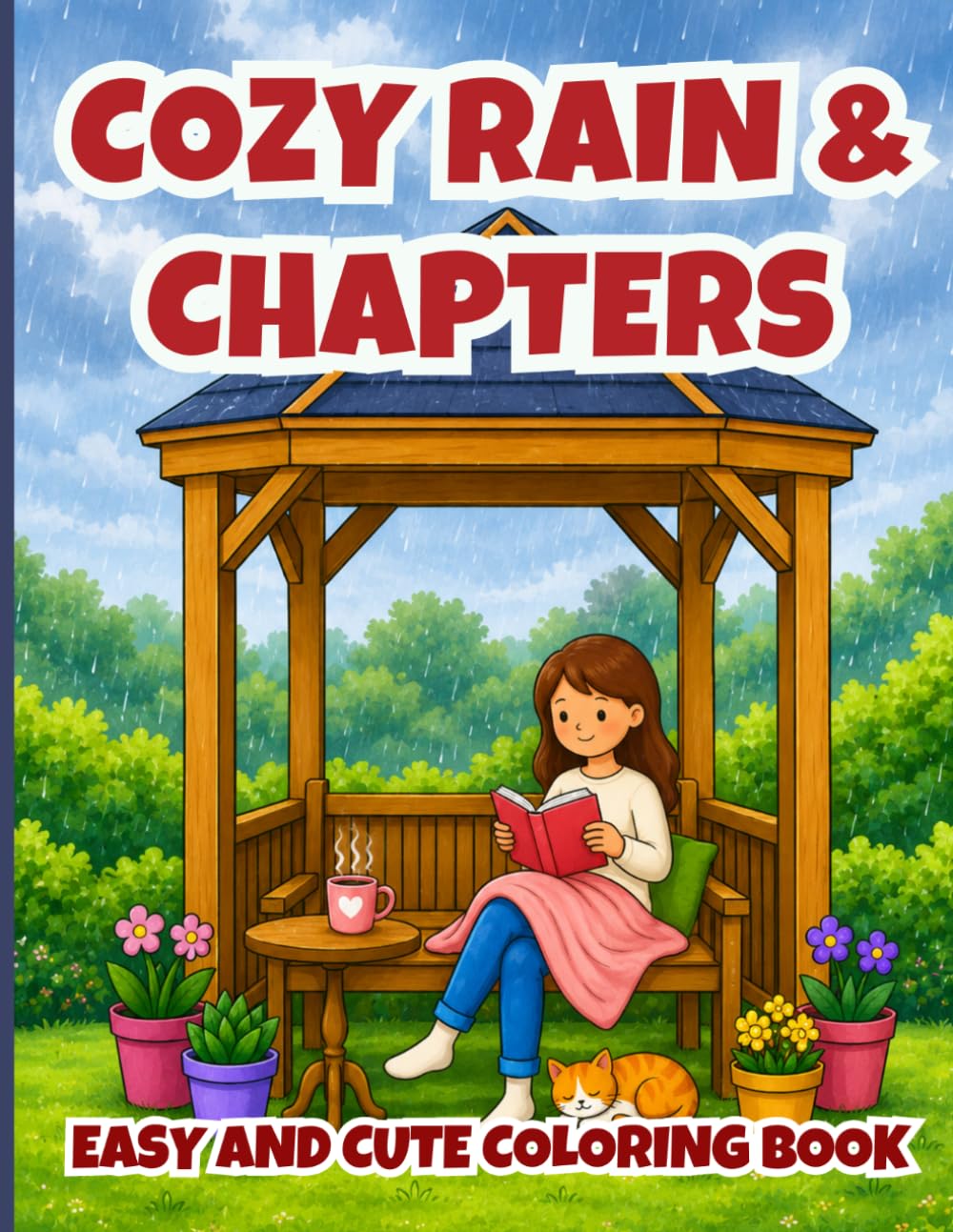 Cozy Rain & Chapters Coloring Book: 40 Bold & Easy Relaxing Rainy Reading Scenes with Cozy Book Nooks, Warm Blankets, Tea, Coffee, Libraries, Window ... (Cozy Girl Moments: Book Lover Collection)