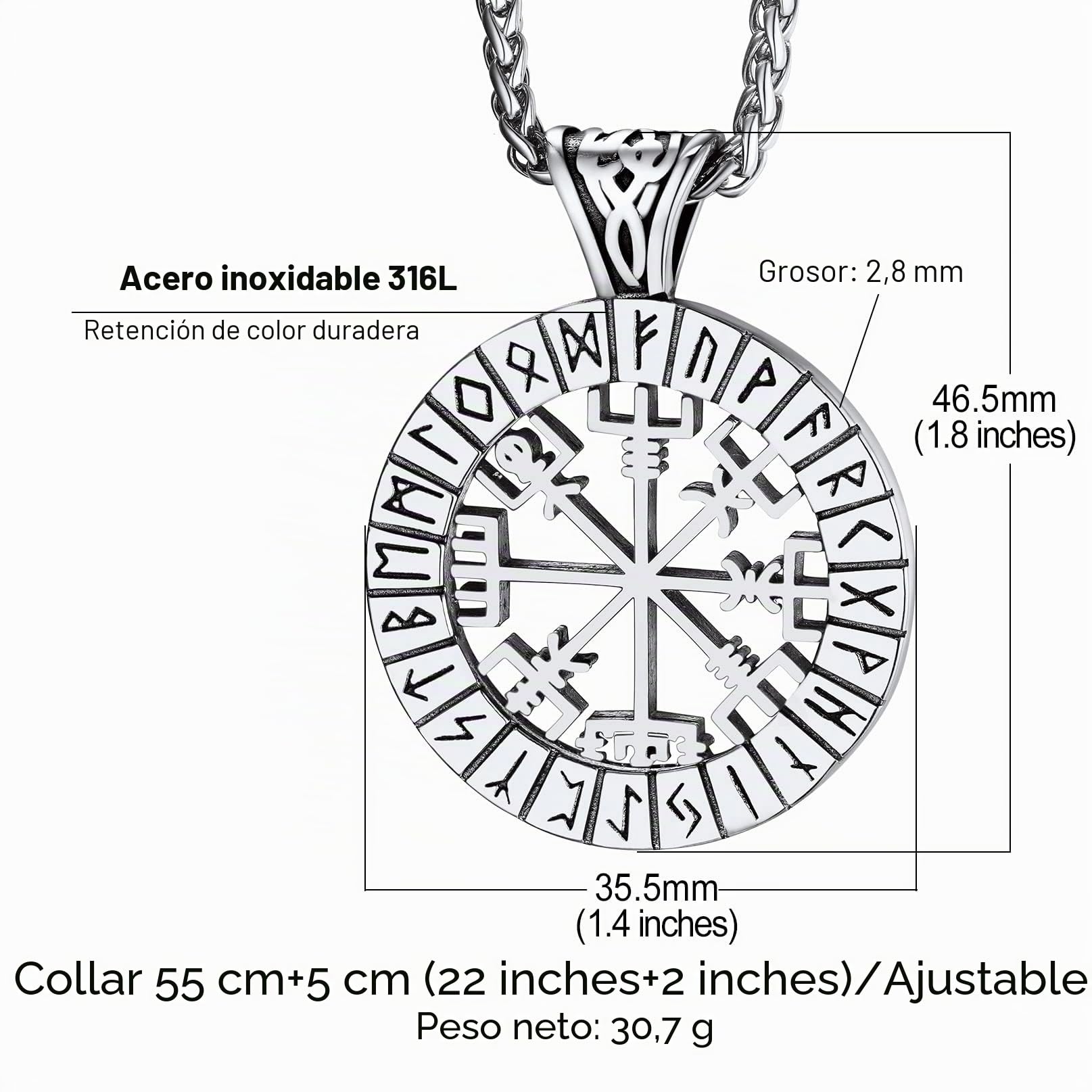 Bandmax Viking Collar con Runas Colgante Redondo Trinidad Nudo Celta/Triángulo/Vegvisir Cadena de Acero Inoxidable para Hombres Mujeres