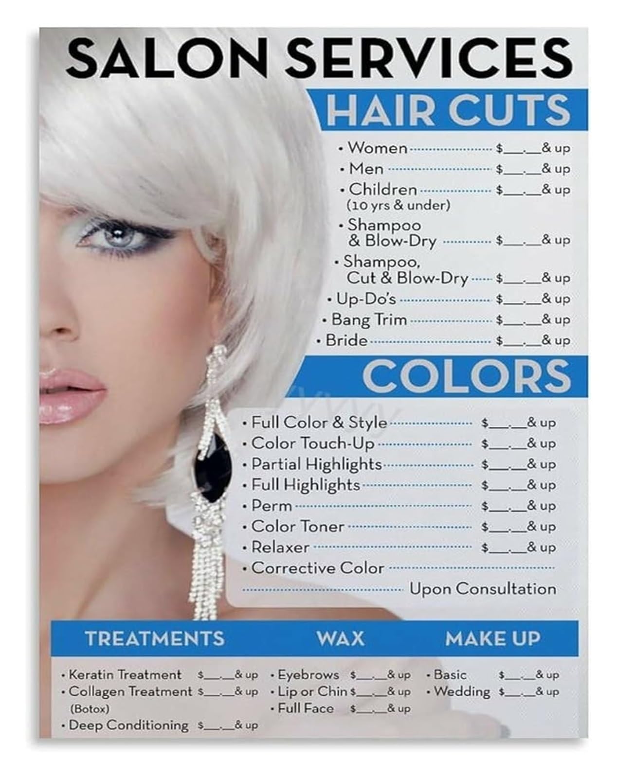 KCDFDVJFBM Salon Services List Poster Canvas Print for Beauty and Hair Salon Decor in Living Room(Framed,12x18inch(30x45cm))