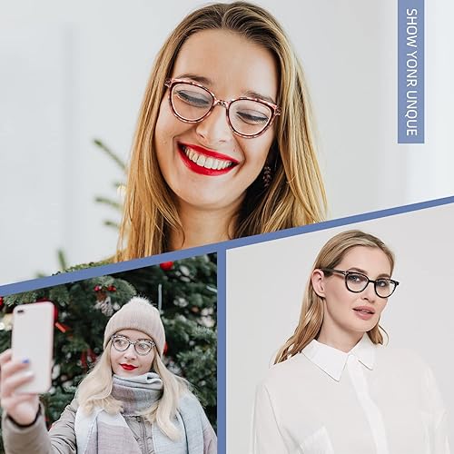 Miniatura 7 de Areyeth Paquete de 5 lentes de lectura de ojo de gato para mujer, lectores con bloqueo de luz azul con bisagra de resorte (+1.00