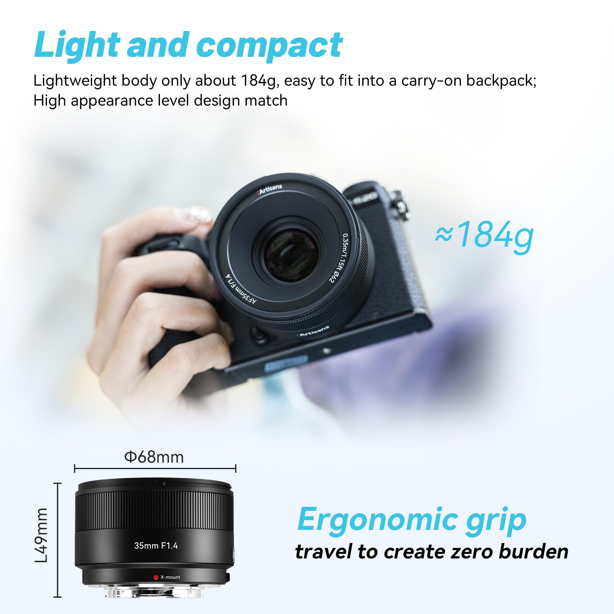 Obiettivo Fotocamera 7artisans 35mm F1.4 AutoFocus Compatible con Fujifilm - Dettaglio