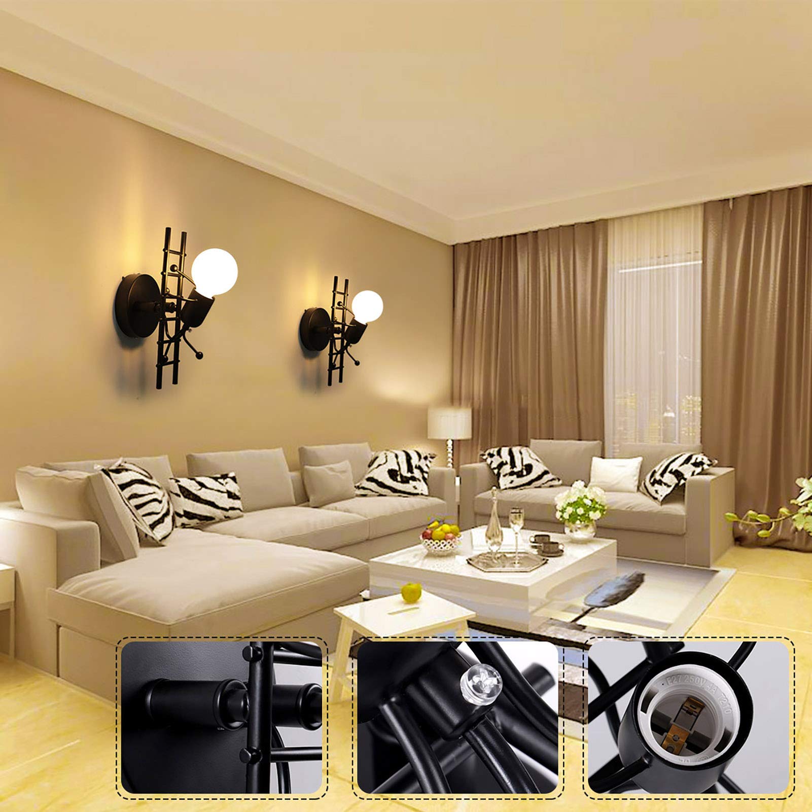 KAWELL Humanoid Creativo Lampada da Parete Interno Applique da Parete | Moderna Lampada a Muro Applique Candelabro, Max 60W E27, per Camera da Letto Soggiorno Camera per Bambini Corridoio Scala