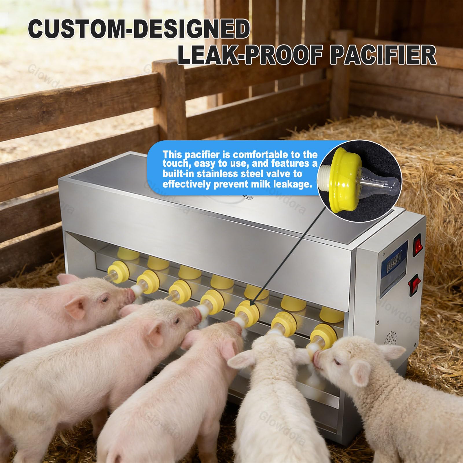 Biberón Automático para Lechones, Biberón para Lechones De Temperatura Constante, Estación De Alimentación De Silicona para Lechones De Tetina 10/14, Apto para Granjas Y Pastos. 10Nipples