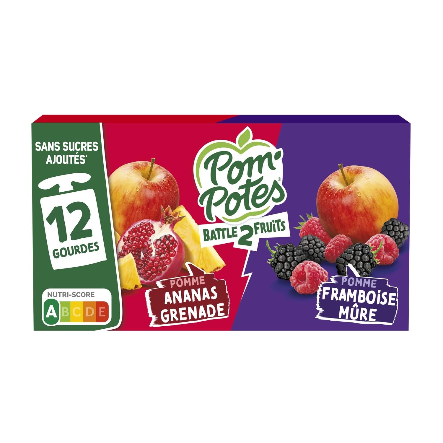 POM'POTES – Compote Sans Sucres Ajoutés aux Fruits Exotiques, Pomme Ananas et Baies (12x90g) - Lot de 3 - vendu par Lot