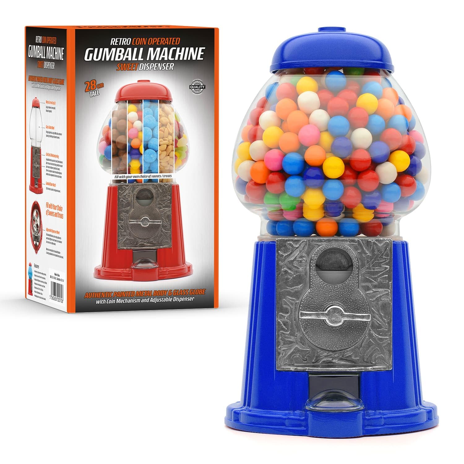 CKB LTD Large Gumball Machine Retro Sweet Dispenser Storage Piggy Bank Money Box Coin Operated Saver H28cm (Large Size 28 x 15.3 x 16.5cm) (Blue)