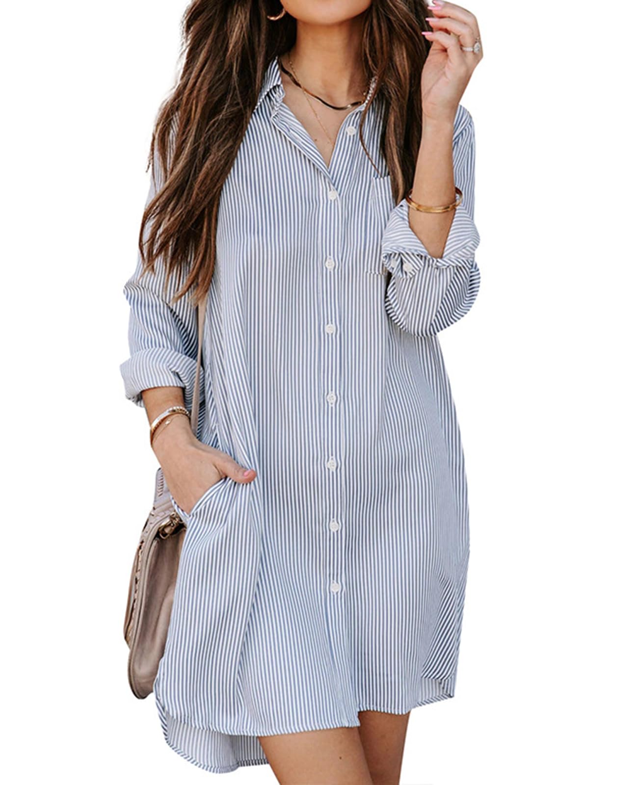 MINTLIMIT Womens Button Down Shirt Dress Spring Summer Loose Casual Long Sleeve Shirt Dresses with Pockets 2025 Trendy